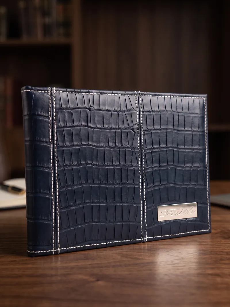 Guest book in navy crocodile leather